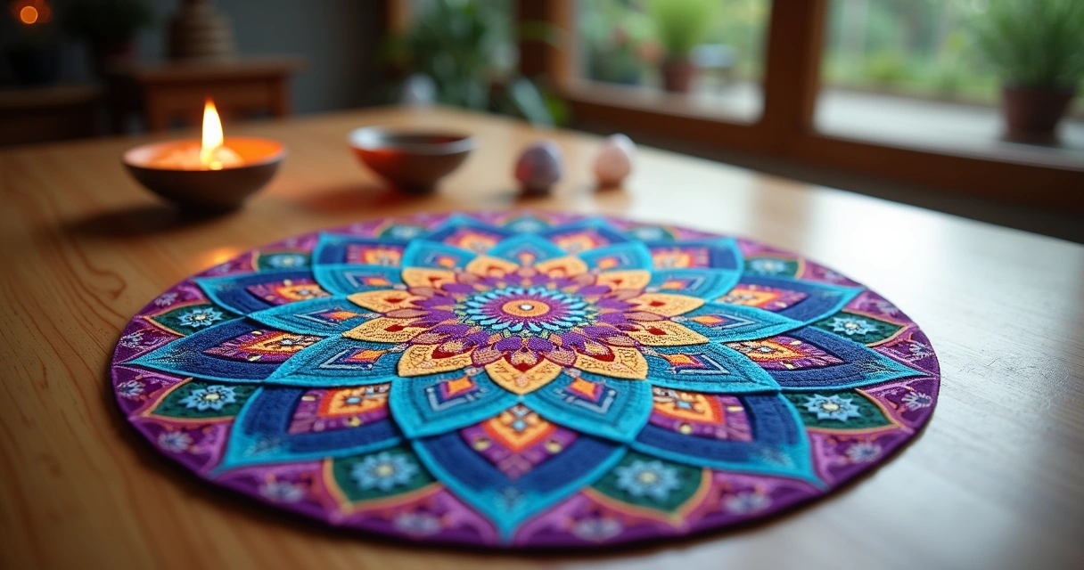 Mandala colorida detalhada com padrão simétrico para concentração e equilíbrio