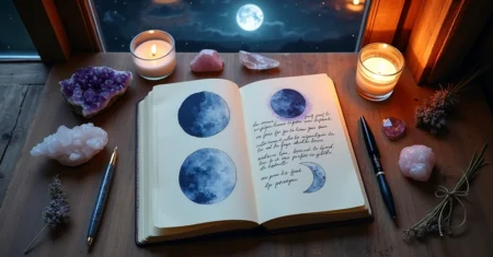 Como criar um diário lunar ilustrado com fases e intenções