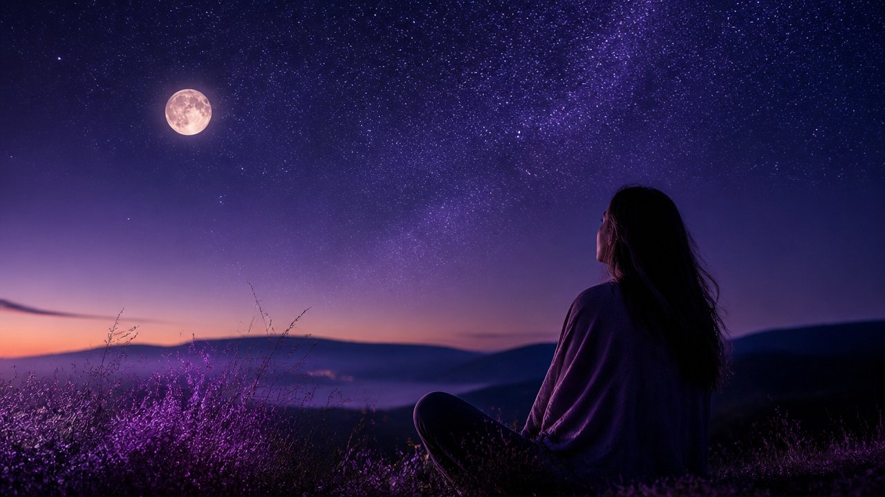Pessoa contemplando o céu estrelado em uma cena que representa a influência espiritual dos astros