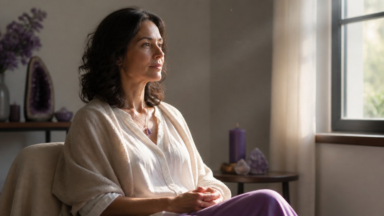 Pessoa em momento de introspecção em ambiente sereno, representando sensibilidade espiritual e mediunidade